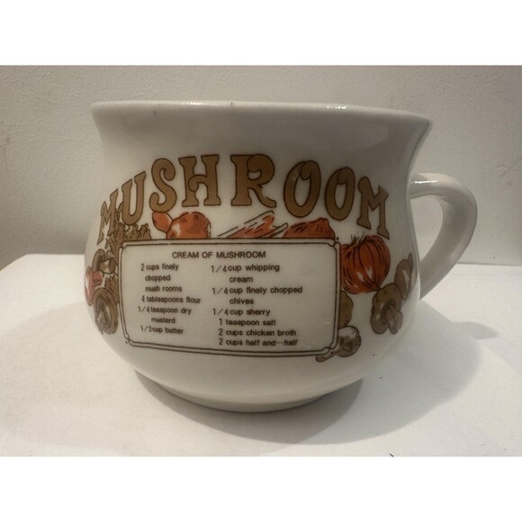 Unmarked Other - Vintage Mushroom Soup Recipe Large White Ceramic Soup Mug Retro Kitchen Decor